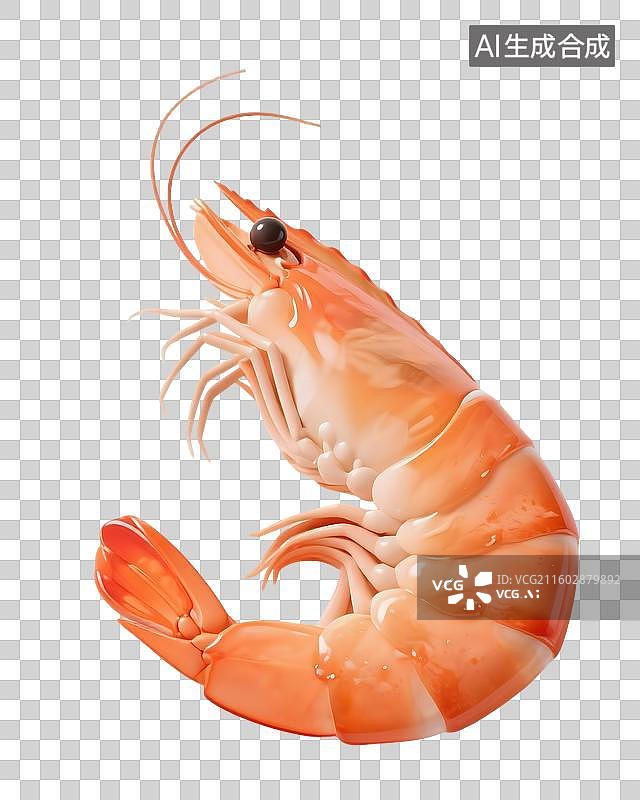 【AI数字艺术】AIGC：3D渲染海鲜大虾 免抠图形，设计元素图片素材