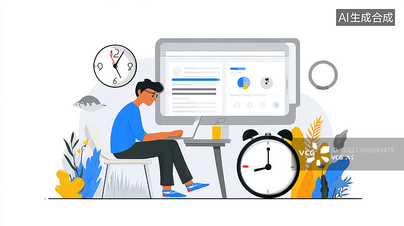 【AI数字艺术】人物在电脑前工作场景图片素材