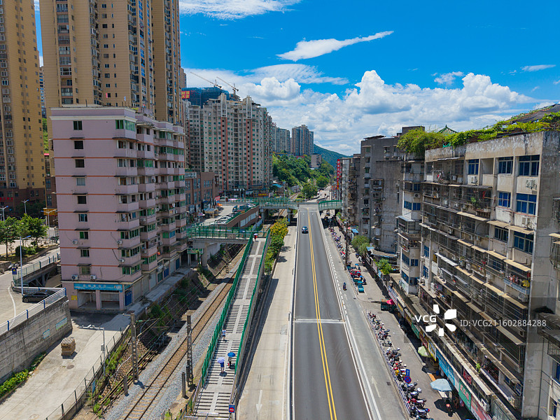 福建省南平市延平区，水南站，火车铁路，城市风光，航拍图片素材