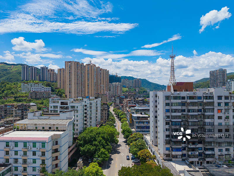 福建省南平市延平区，水南站，火车铁路，城市风光，航拍图片素材