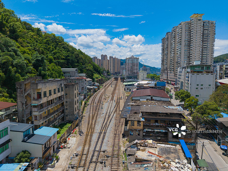 福建省南平市延平区，水南站，火车铁路，城市风光，航拍图片素材