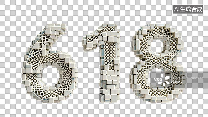 【AI数字艺术】3D白色陶瓷立方体模块拼接堆叠立体数字618元素图片素材