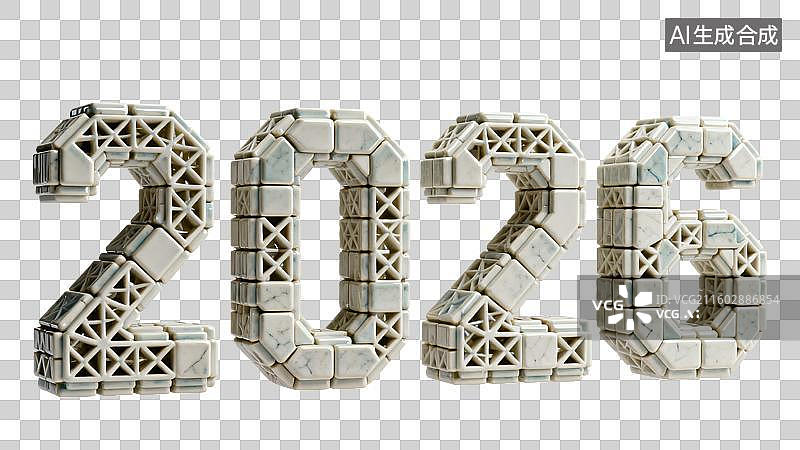 【AI数字艺术】3D白色陶瓷立方体模块拼接堆叠立体数字2026元素图片素材