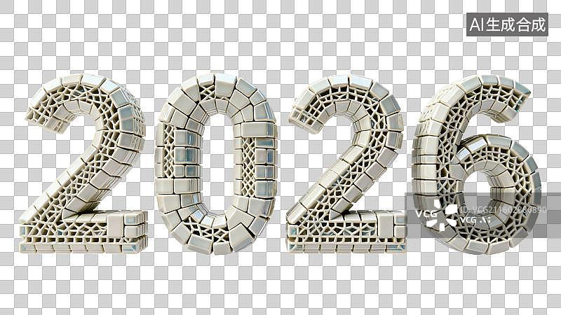 【AI数字艺术】3D白色陶瓷立方体模块拼接堆叠立体数字2026元素图片素材