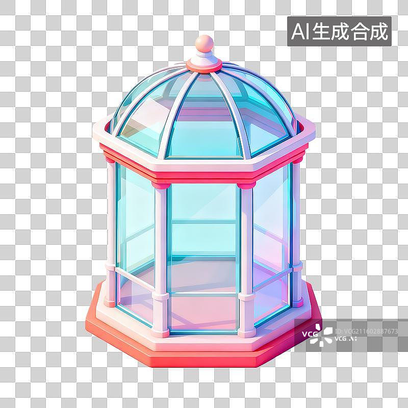 【AI数字艺术】琉璃材质的八角亭图片素材