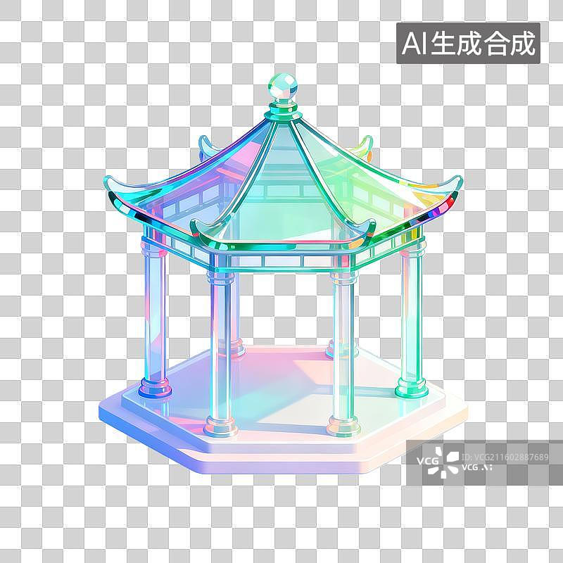 【AI数字艺术】琉璃材质的八角亭图片素材