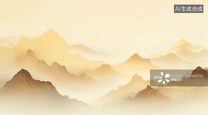【AI数字艺术】层叠山峦雾中景图片素材