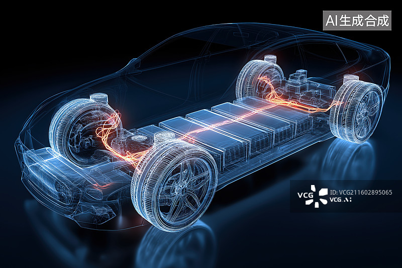 【AI数字艺术】电动汽车内部结构透视图图片素材