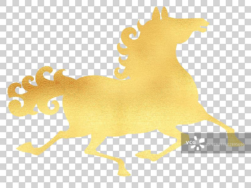 中国新年金色小马 插画元素 奔跑的马图片素材