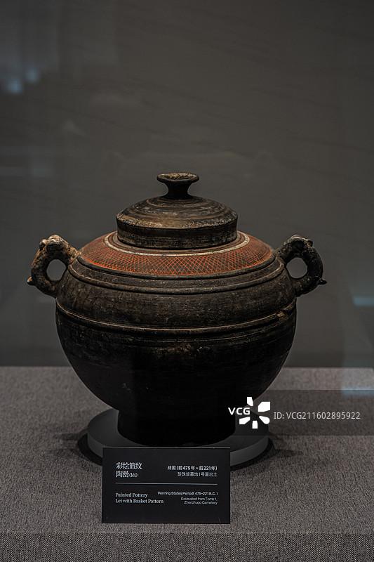 战国 彩绘篮纹陶罍 珍珠坡墓地1号墓出土 云梦县博物馆图片素材