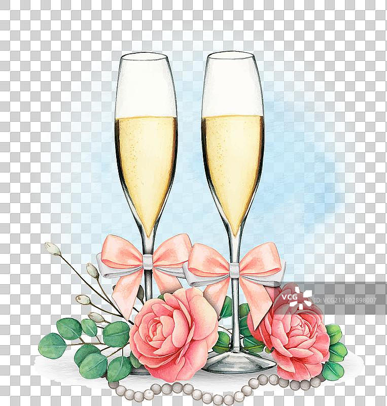 水彩手绘婚礼酒杯图片素材