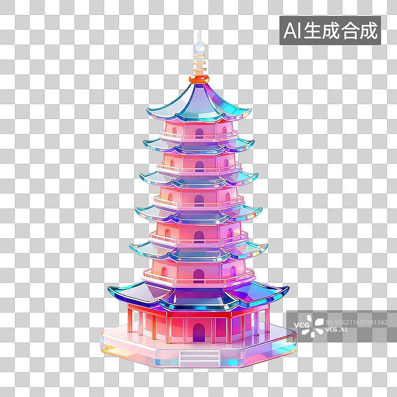 【AI数字艺术】琉璃材质的中国塔图片素材