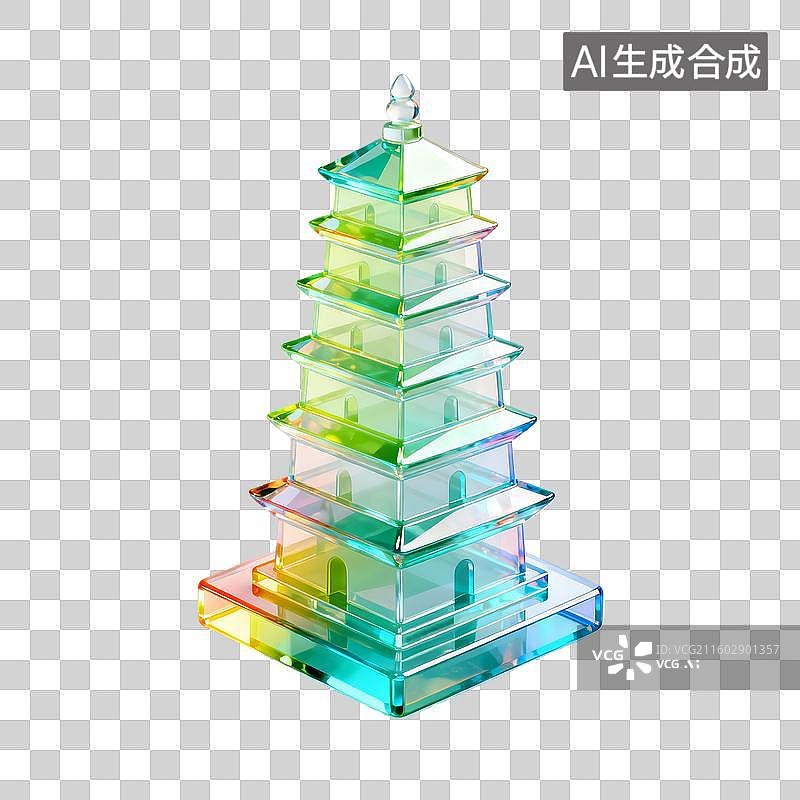 【AI数字艺术】琉璃材质的中国塔图片素材