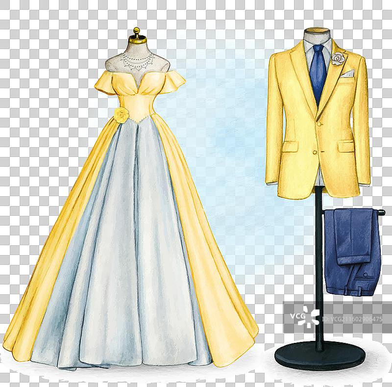 水彩手绘新娘和新郎的服装图片素材