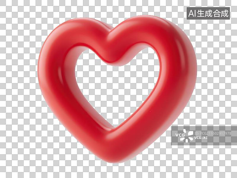 【AI数字艺术】3D渲染免抠图形元素红色爱心图片素材