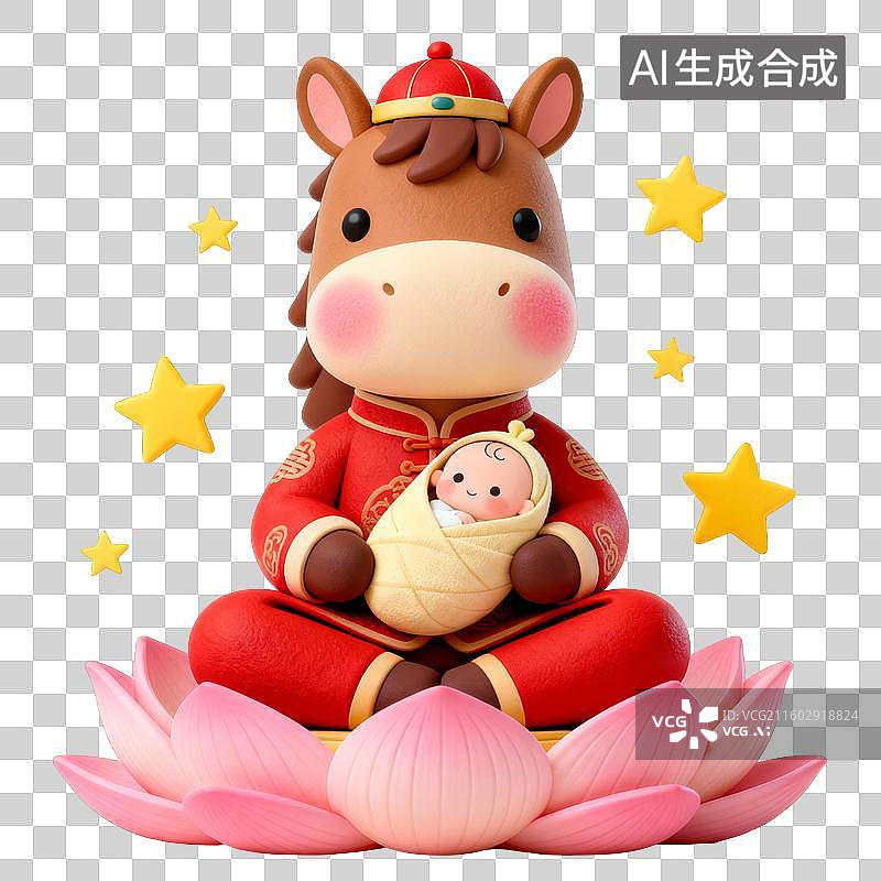 【AI数字艺术】3D马年“玄学”祈福元素：幸福加码图片素材