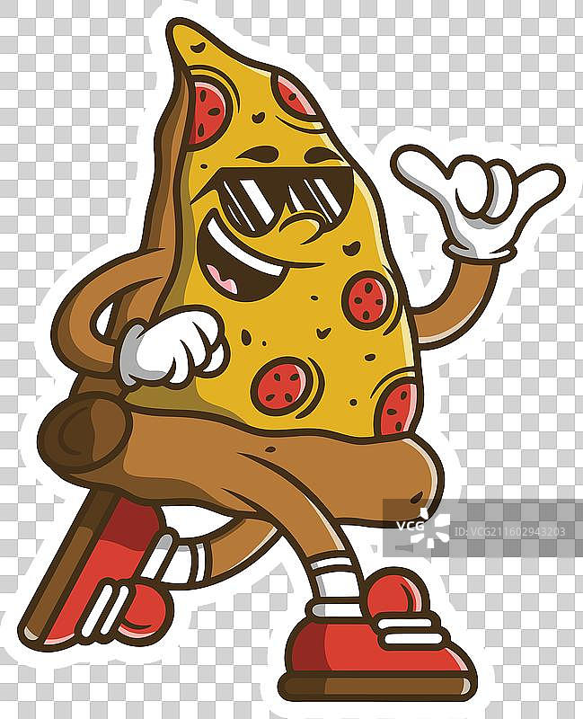 奔跑姿势的复古披萨吉祥物角色图片素材
