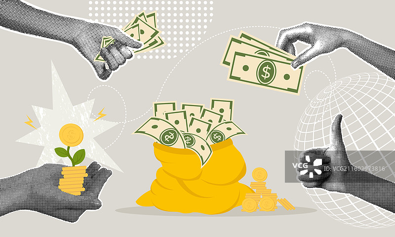 时尚的半调子拼贴画概念，象征财富图片素材