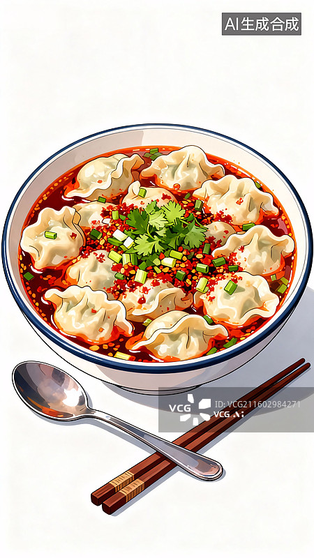 【AI数字艺术】红油抄手特写图片素材