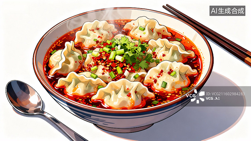 【AI数字艺术】红油抄手特写图片素材