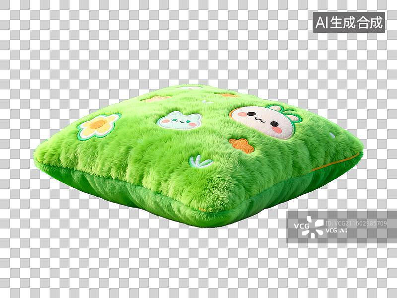 【AI数字艺术】社会热点 萌宠经济 绿色毛绒抱枕卡通图案图片素材
