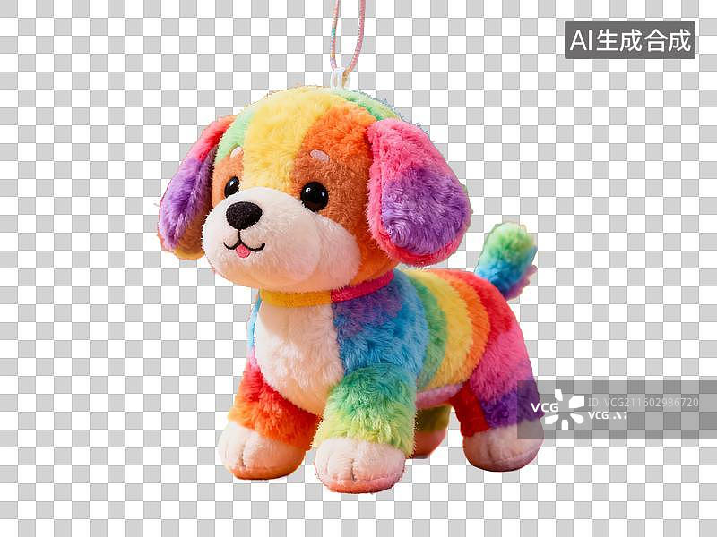 【AI数字艺术】社会热点 萌宠经济 彩虹色毛绒小狗玩具图片素材