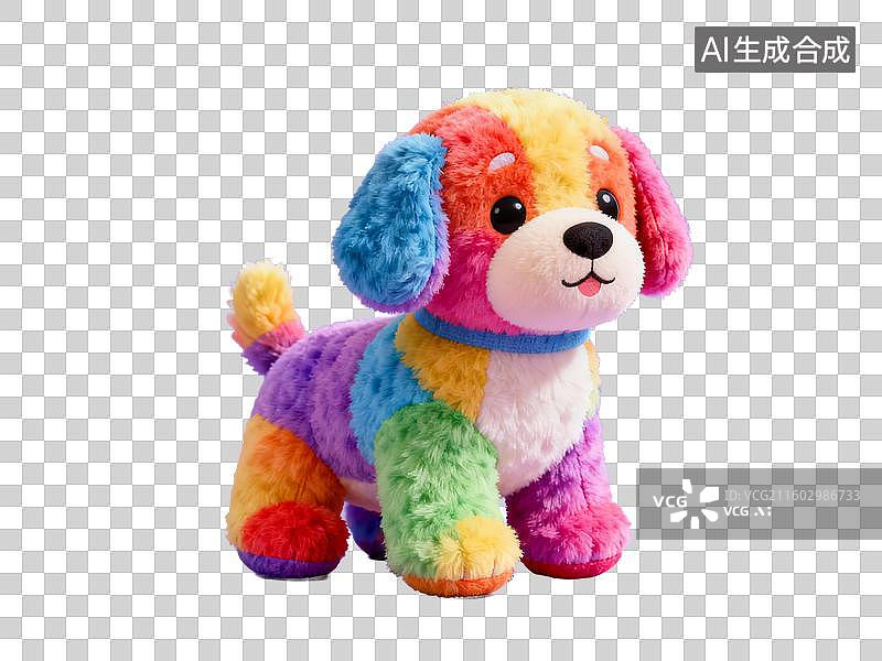 【AI数字艺术】社会热点 萌宠经济 彩虹色毛绒小狗玩具图片素材