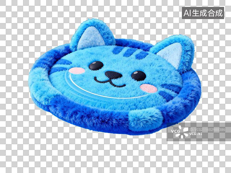 【AI数字艺术】社会热点 萌宠经济 蓝色猫咪造型毛绒坐垫图片素材