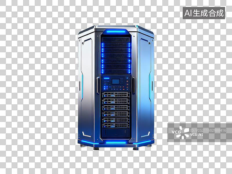 【AI数字艺术】新科技主题 量子计算机 蓝色发光电脑机箱图片素材