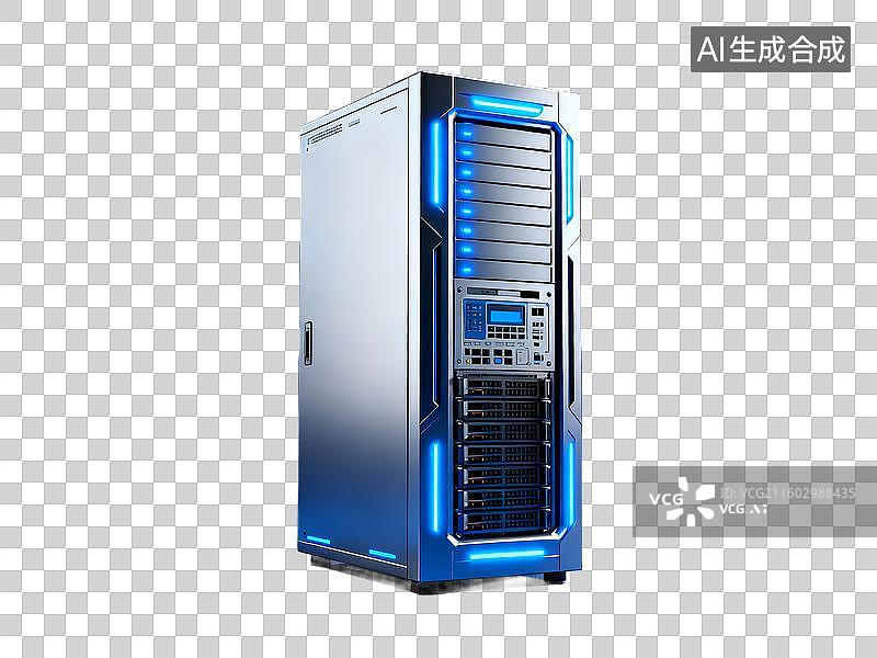 【AI数字艺术】新科技主题 量子计算机 蓝色发光服务器机柜图片素材
