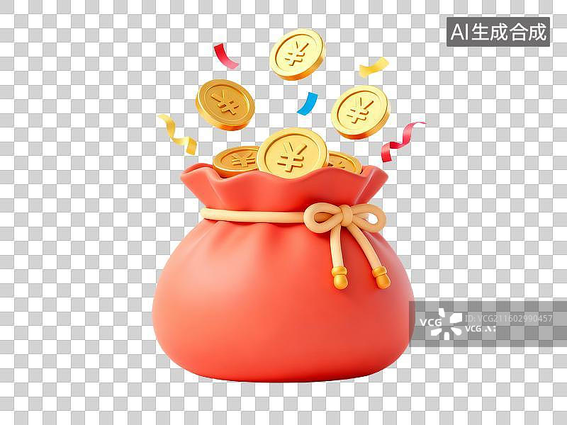 【AI数字艺术】红色钱袋满是金币图片素材
