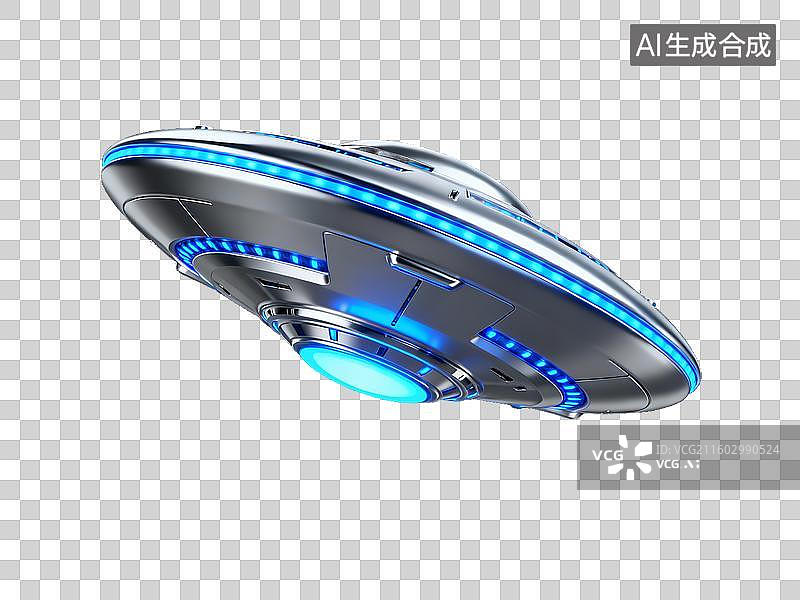 【AI数字艺术】新科技及科幻主题 蓝色发光的飞碟模型图片素材