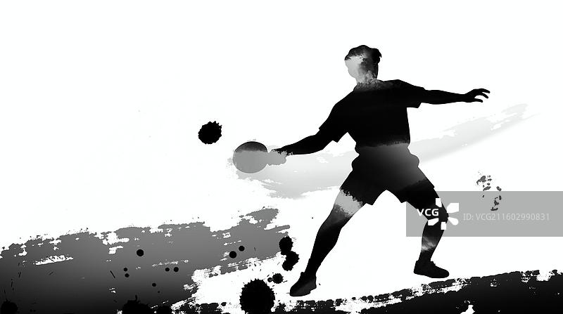 水墨 运动 人物 插画 乒乓球 球拍 比赛 竞技图片素材