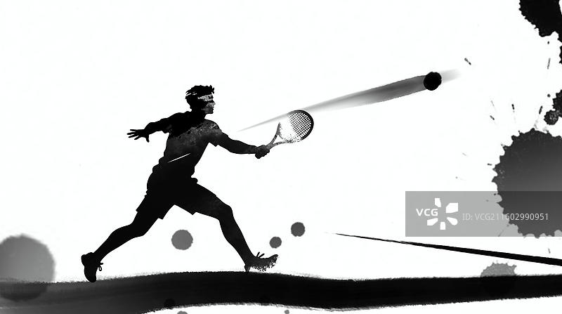 水墨 运动 人物 插画 网球 大满贯 比赛图片素材