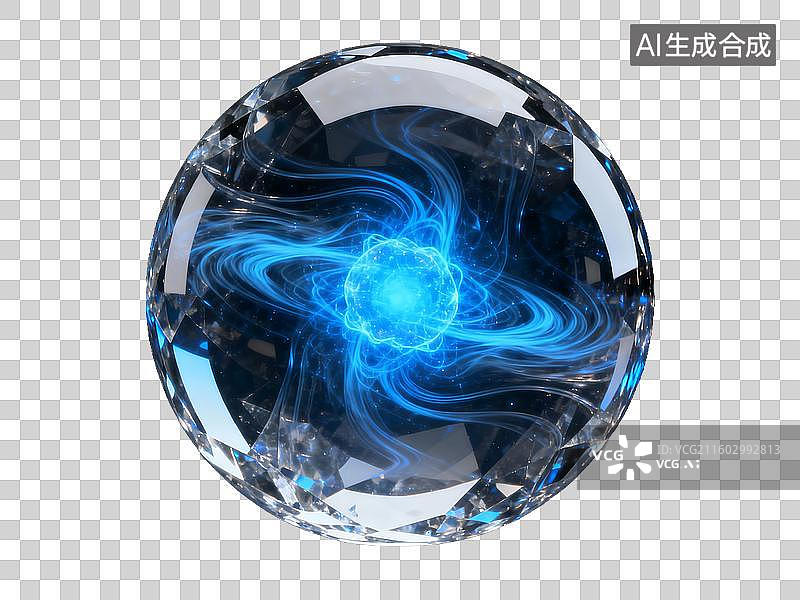 【AI数字艺术】新科技主题 量子计算机概念 水晶球内蓝色能量漩涡图片素材