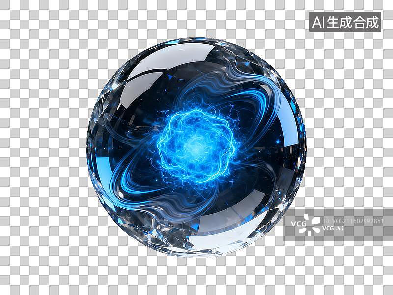 【AI数字艺术】新科技主题 量子计算机概念 蓝色能量球体发光效果图片素材