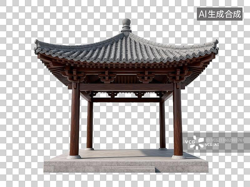【AI数字艺术】中国古典园林六角亭免抠素材 - 传统中式建筑亭台图片素材