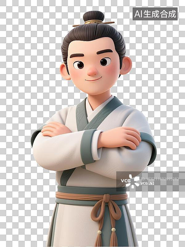 【AI数字艺术】卡通古风男子微笑插画图片素材
