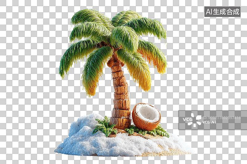 【AI数字艺术】沙滩上的一颗椰子树PNG格式的免扣元素图片素材