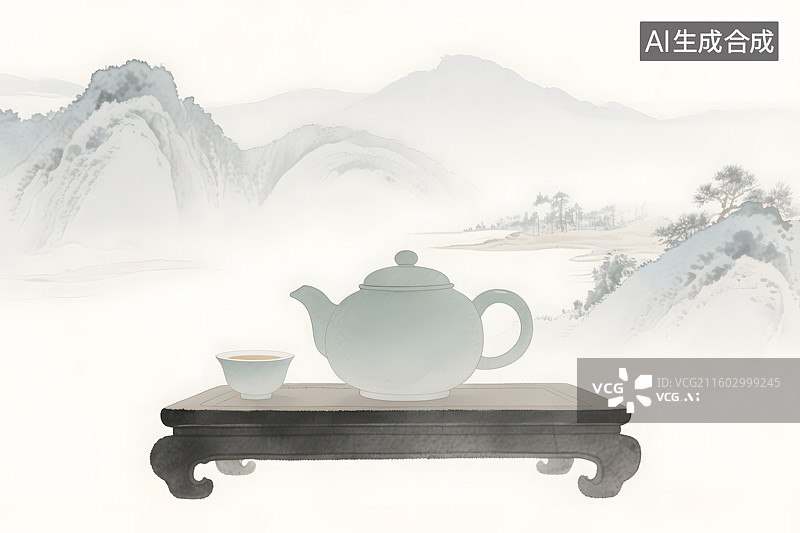 【AI数字艺术】古风茶具插画图片素材