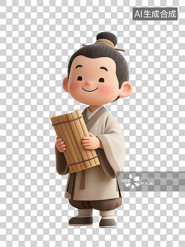【AI数字艺术】古代读书的小书童3D卡通人物图片素材