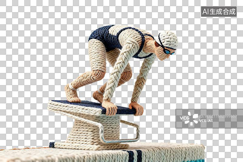 【AI数字艺术】精细钩织的游泳运动员准备跳水造型图片素材