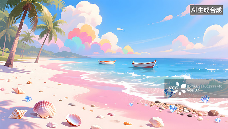 【AI数字艺术】夏天假期热带沙滩特写风景背景图片素材