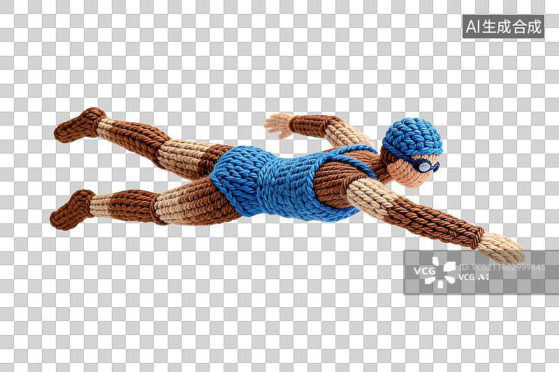 【AI数字艺术】手工钩织的蓝色泳装游泳者形象图片素材