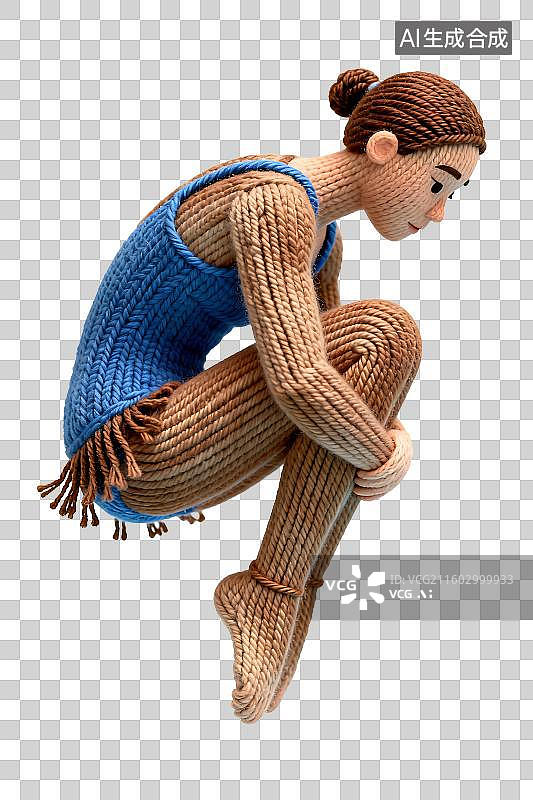 【AI数字艺术】穿着蓝色泳衣的针织女性人偶图片素材