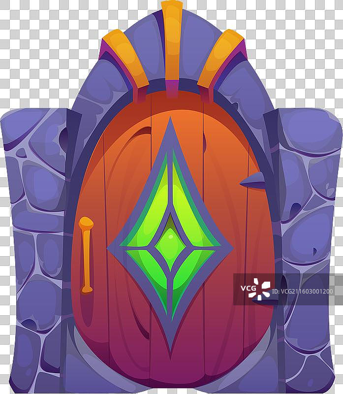 带绿色菱形窗户的奇幻门图片素材