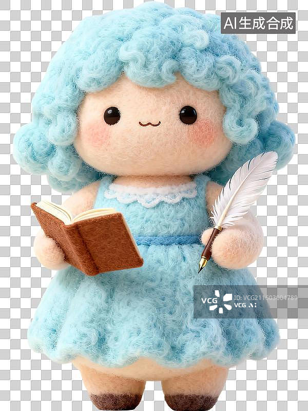 【AI数字艺术】处女座 12星座土象拟人形象造型 3D卡通立体手工针织毛毡风格毛绒玩具手办棉花娃娃创意设计透明无背景图片素材