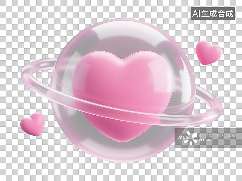 【AI数字艺术】3D渲染免抠图形元素带有星环的粉色爱心图片素材