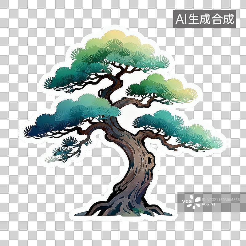 【AI数字艺术】色彩鲜艳的盆景树插画图片素材