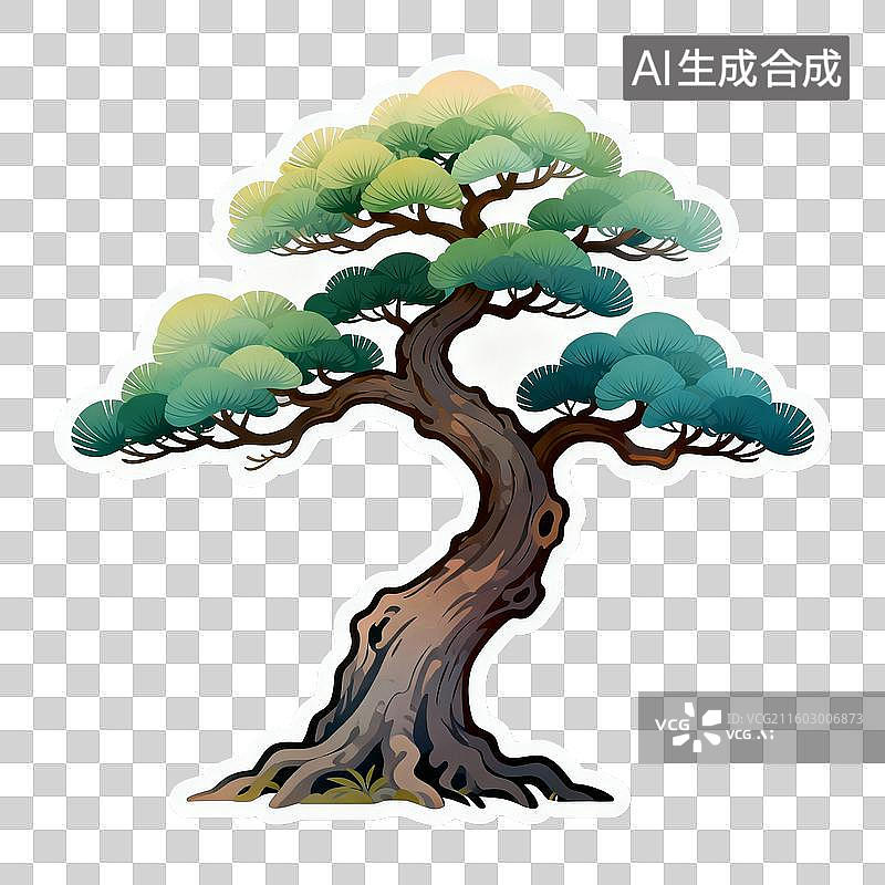 【AI数字艺术】色彩鲜艳的盆景树插画图片素材